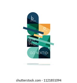 Mínimo diseño gráfico plano limpio y abstracto de opción paso elemento de diseño infográfico, formas geométricas - cuadrados redondos, círculos y diseño de líneas con texto de ejemplo, para presentación empresarial o web, aplicación o interfaz