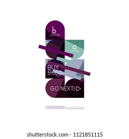 Minimal flat clean abstract option step infographic design element, geometric shapes - round squares, circles and lines layout with sample text, for business or web presentation, app or interface