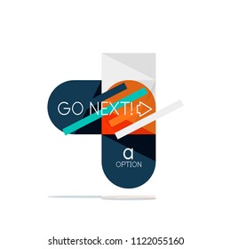 Minimal flat clean abstract option step infographic design element, geometric shapes - round squares, circles and lines layout with sample text, for business or web presentation, app or interface