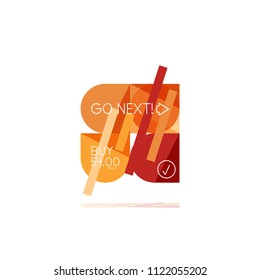 Minimal flat clean abstract option step infographic design element, geometric shapes - round squares, circles and lines layout with sample text, for business or web presentation, app or interface