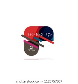 Minimal flat clean abstract option step infographic design element, geometric shapes - round squares, circles and lines layout with sample text, for business or web presentation, app or interface