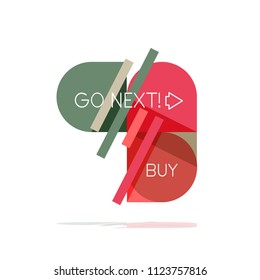 Minimal flat clean abstract option step infographic design element, geometric shapes - round squares, circles and lines layout with sample text, for business or web presentation, app or interface