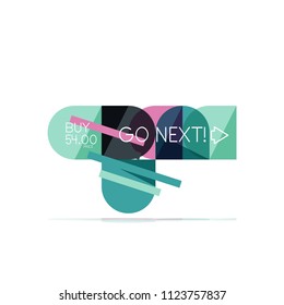 Minimal flat clean abstract option step infographic design element, geometric shapes - round squares, circles and lines layout with sample text, for business or web presentation, app or interface