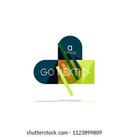 Minimal flat clean abstract option step infographic design element, geometric shapes - round squares, circles and lines layout with sample text, for business or web presentation, app or interface