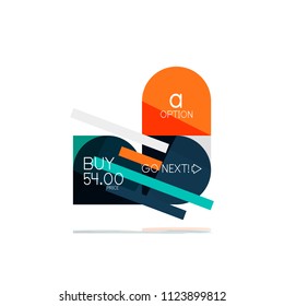 Minimal flat clean abstract option step infographic design element, geometric shapes - round squares, circles and lines layout with sample text, for business or web presentation, app or interface