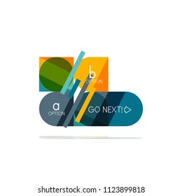 Minimal flache, saubere abstrakte Option Schritt für Infografik Design Element, geometrische Formen - runde Quadrate, Kreise und Linien Layout mit Beispieltext, für Geschäfts- oder Webpräsentation, App oder Schnittstelle