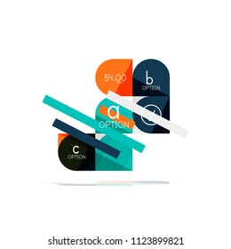 Minimal flat clean abstract option step infographic design element, geometric shapes - round squares, circles and lines layout with sample text, for business or web presentation, app or interface