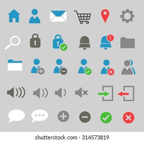 minimal flat colorful web or office icon set white and blue icons  with grey background
