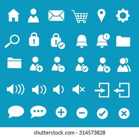 minimal flat colorful web or office icon set white icons with blue background
