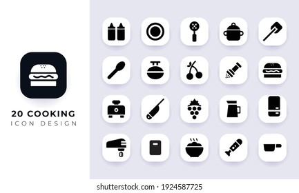 Minimal flat cooking icon pack. In this pack incorporate with twenty different cooking icon.