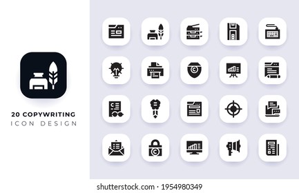 Paquete mínimo de iconos planos de escritura de copias. En este paquete se incorpora con veinte íconos diferentes de escritura de copias.