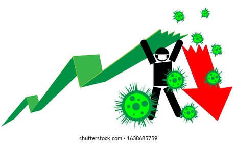 The minimal flat design cartoon infographic illustration picture of a businessman falling down from the arrow because of the virus attack. ( vector )