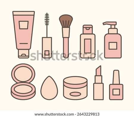 Minimal Flat Design Cosmetic and Makeup Icons Set for Beauty Branding.