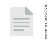 Minimal flat design icon of a gray document with light gray text lines and a folded corner, suitable for neutral-themed office, data, or digital content visuals.