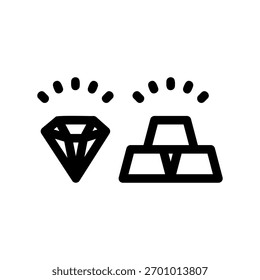 Un icono de diseño plano mínimo con un aspecto moderno de diamantes y lingotes de oro