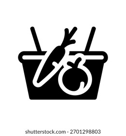Um ícone de design plano mínimo com uma cesta de comida moderna olhar