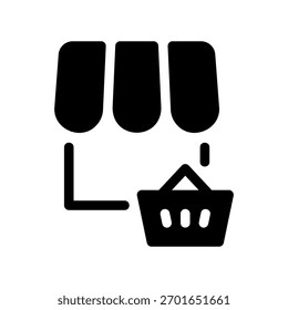 Ein minimales flaches Design-Symbol mit einem modernen Look-Store, Warenkorb