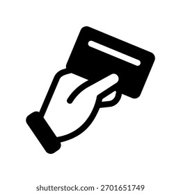 A minimal flat design icon with a modern look man holding a bank card in his hand