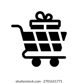 Un ícono de diseño plano mínimo con un Carrito de compras de aspecto moderno, regalo