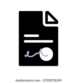 Um ícone de design plano mínimo com um documento de aparência moderna, assinatura