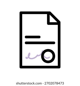Un icono de diseño plano mínimo con un documento firmado de aspecto moderno
