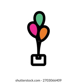 Un icono de diseño plano mínimo con una caja de aspecto moderno con globos