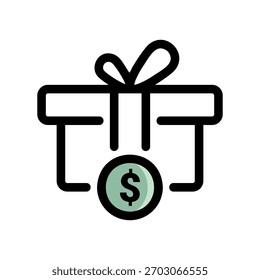 A minimal flat design icon with a modern look gift, money