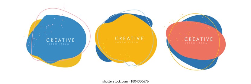 Minimal flat geometric shapes of different colors with color outline in memphis design style. Template ready for use in web or print design