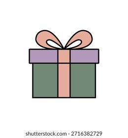 Minimal flat gift box icon with ribbon, perfect for celebrations, holidays, greetings, and modern graphic designs.