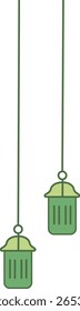 Minimale flache grüne Laternen, die vertikal hängen, perfekt für dekorative Verwendung während des Ramadan, Eid und islamischen festlichen Grußkartendesigns.