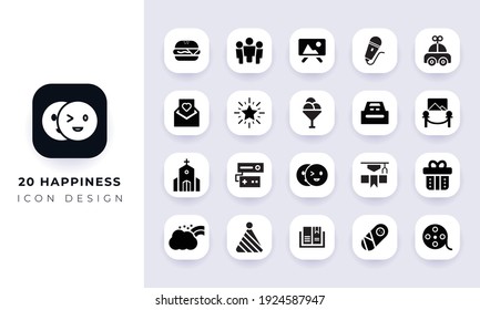 Minimal flat happiness icon pack. Pack of twenty different happiness icons.