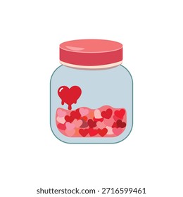Icono de tarro de caramelo de corazón plano mínimo que simboliza el amor, la dulzura y el diseño de celebración romántica de San Valentín.
