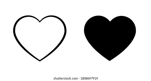 Minimal flat heart shape icon with thin black line on white background