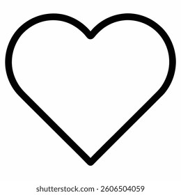 Minimal flat heart shape icon with thin black line on white background
