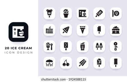 Paquete mínimo de iconos de helados planos. En este paquete se incorpora con 20 íconos diferentes de helados.