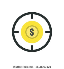 minimal flat icon with a dollar symbol in a circular frame, symbolizing financial planning or investment focus.