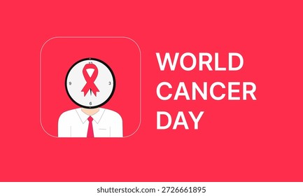 Ilustração minimalista em ícone plano para campanhas de conscientização e assistência médica do Dia Mundial do Câncer.