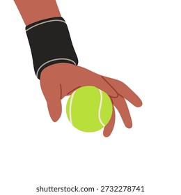 Minimal flat illustration of a hand holding a bright green padel ball, emphasizing grip and control before a serve or rally. The clean design and simple shapes make it ideal for sports content, training materials, mobile apps, websites, and marketing visuals focused on padel, tennis-style games, and active lifestyles.