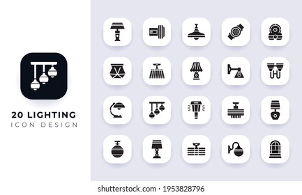 Minimal flat lighting icon pack. In this pack incorporate with twenty different lighting icon.