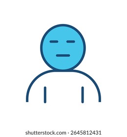Minimal flat line icon of a neutral face avatar. Expressionless user profile icon in blue tone. Perfect for UI UX design, website user symbols, profile placeholders, or mood emotion concepts.
