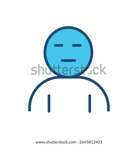 Minimal flat line icon of a neutral face avatar. Expressionless user profile icon in blue tone. Perfect for UI UX design, website user symbols, profile placeholders, or mood emotion concepts.