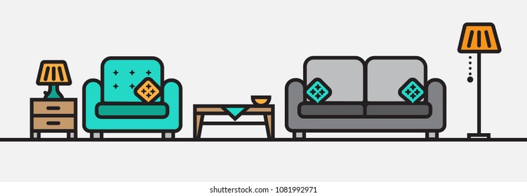 Minimal Flat Line Livingroom Vector Set