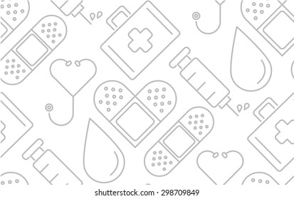 minimal flat line medical and healthy conceptual pictogram seamless pattern background vector