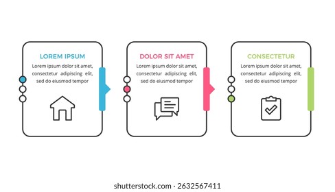Minimal flat linear infographic template with three steps, vector eps10 illustration