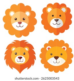 Minimal Flat Lion Face Icon Vector Bundle Set