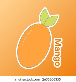 Minimal flat mango with thick outline and leaf on orange background. Best for fruit icon sets, healthy snack labels, or children’s learning visuals