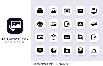 Minimal flat photos icon pack. In this pack incorporate with twenty different photos icon.