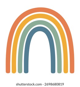 Mínimo arco-íris plano em cores boho terra. Design vetorial moderno simples para arte de parede, cartazes, adesivos e decoração de berçário.