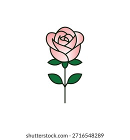 Icono de flor de rosa plana minimalista que simboliza el amor, el romance, la belleza y los diseños románticos con temas de San Valentín.