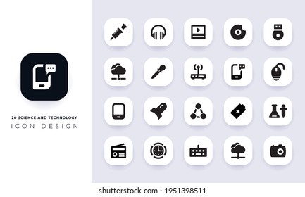 Minimal flat science and technology icon pack. In this pack incorporate with twenty different science and technology icon.